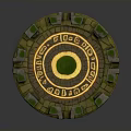 Ancient Circular Ruin Structure With Moss Covered Stone Pillars Central Green Grass And Yellow Ground Patterns