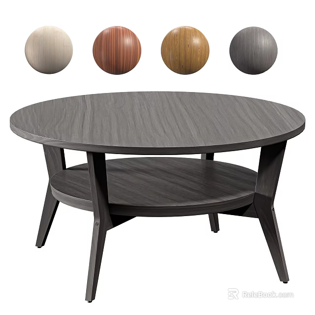 Round Wooden Coffee Table With Two Tier Design Lower Shelf And Various Wood Color Options 3d model 