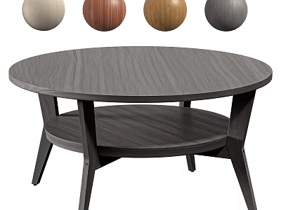 Round Wooden Coffee Table With Two Tier Design Lower Shelf And Various Wood Color Options 3d model
