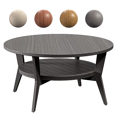 Round Wooden Coffee Table With Two Tier Design Lower Shelf And Various Wood Color Options 3d model