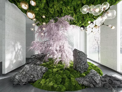 Indoor Lichen Landscape Chandelier Moss Stone Cherry Tree 3d model