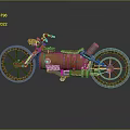 Vintage Motorcycle with Brass Metallic Body Large Spoked Wheels and Mechanical Details on Reflective Surface