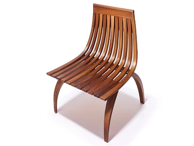 Wooden Slatted Leisure Chair With Modern Curved Legs And Sleek Design 3d model