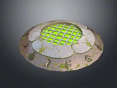 Circular Decorative Object With Green Grid Center And Moss Covered Petal Edges 3d model