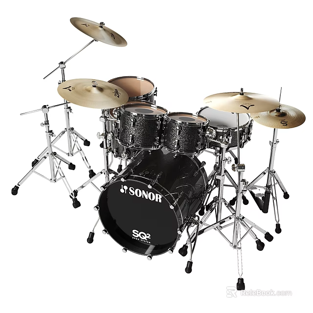 SONOR Professional Drum Set With Toms Snare Bass Drum Cymbals And Metal Stands 3d model 