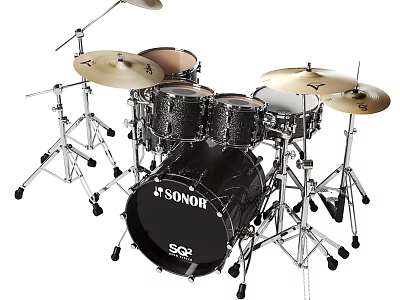 SONOR Professional Drum Set With Toms Snare Bass Drum Cymbals And Metal Stands 3d model