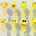Yellow Smiley Face Decorative Ornament Set With Spring Bases And Various Expressions
