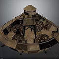 Traditional Wooden Water Transport Vehicle with Circular Hull Tower Structure Wheels and Cannons