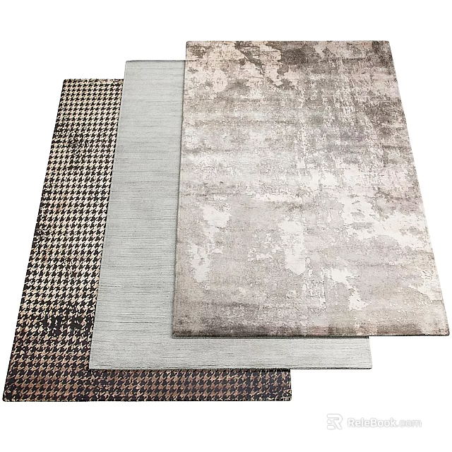 Modern Square Rugs With Houndstooth Plain And Textured Patterns In Neutral Tones 3d model 