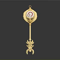 Golden Ornate Weapon Staff With Circular Red Symbol And Intricate Design