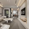 Modern Living And Dining Room Interior With Sofa Round Coffee Table TV And Green Plant