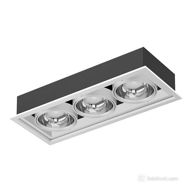 Modern Rectangular Recessed Ceiling Light Featuring Three Bulbs And Black White Frame 3d model 