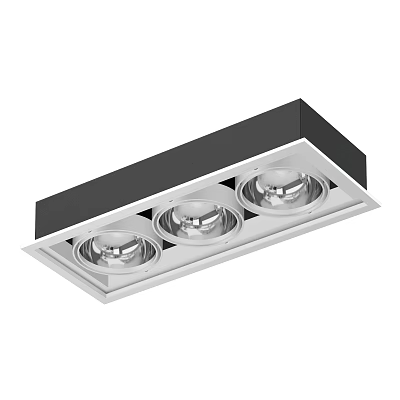 Modern Rectangular Recessed Ceiling Light Featuring Three Bulbs And Black White Frame 3d model