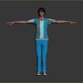 3D Character Model of Young Male Wearing Blue Striped Shirt Blue Pants With Arms Outstretched