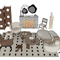 Modern Sofa and Coffee Table Set With Cozy Seating Marble Fireplace and Geometric Rug