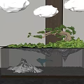 Modern Bonsai Plant Display With Mountain Gravel And Glass Container Design