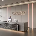 Modern Reception With Professional Receptionist Marble Desk Company Backdrop Stylish Lighting And Green Plant