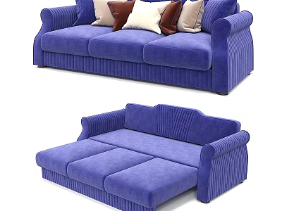 Blue Striped Sofa With Decorative Pillows And Convertible Sofa Bed Design 3d model