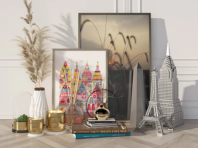 Modern Ornaments Combination Flower Books Pyramid Ornaments 3d model