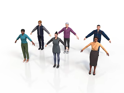 Diverse People Models In Open Poses Wearing Everyday Clothing On White Background 3d model