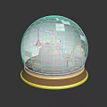 Decorative Ornament Set Featuring Snow Globe With Miniature Scene And Wooden Base