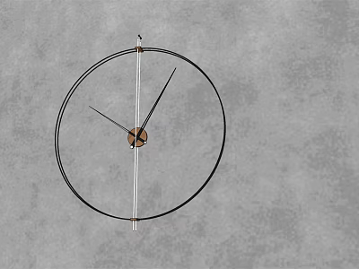 Modern Minimalist Wall Clock With Metal Frame Hanging On Gray Background 3d model
