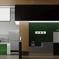 Modern Self-service Restaurant Interior Featuring Green Black Wooden Counter And Pickup Area
