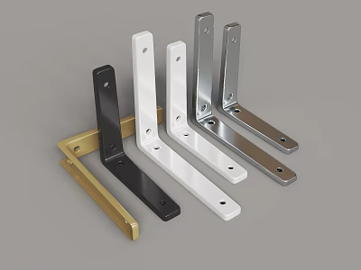 Different Colored Metal L Shaped Brackets for Shelf Support and Installation 3d model