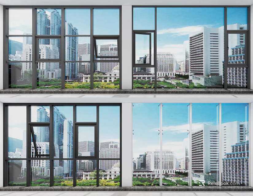 Modern Casement Windows With Large Glass Panels For Building Exterior City View 3d model 