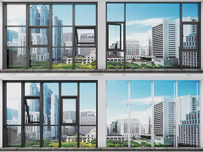 Modern Casement Windows With Large Glass Panels For Building Exterior City View 3d model