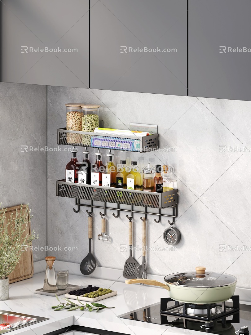 Modern Kitchen Seasoning Rack Kitchenware Pot Fresh-keeping Film Seasoning Vegetable Washing Basin Stove 3d model