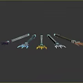 Different Colored Magic Staffs With Claw Shaped Heads And Glowing Green Tips