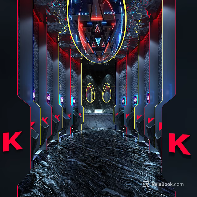 Futuristic Public Toilet Interior With Neon Lights And Geometric Design Elements 3d model 
