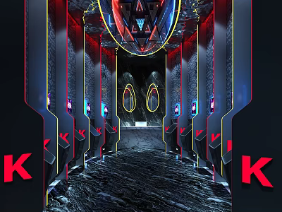 Futuristic Public Toilet Interior With Neon Lights And Geometric Design Elements 3d model