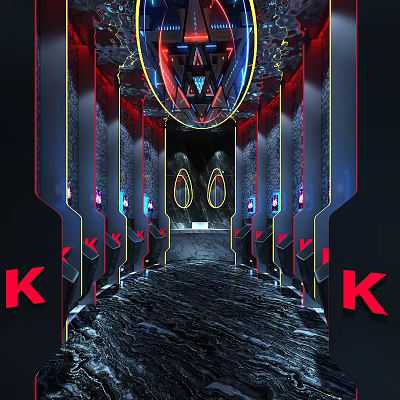 Futuristic Public Toilet Interior With Neon Lights And Geometric Design Elements 3d model