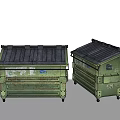 Green Rustic Lidded Waste Bins As Outdoor Public Facilities With Wheels