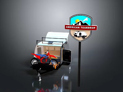 American Tearshop Red Dirt Motorcycle On Trailer Display Scene 3d model