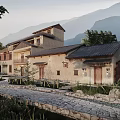 Traditional Rural Self Built House With Tiled Roof Stone Path And Mountain View