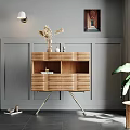 Wooden Console Cabinet With Drawer Open Shelf And Decorative Vase Dried Flowers In Modern Entryway