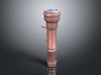 Vintage Copper Cylindrical Object with Top Opening Side Handle and Metallic Finish 3d model