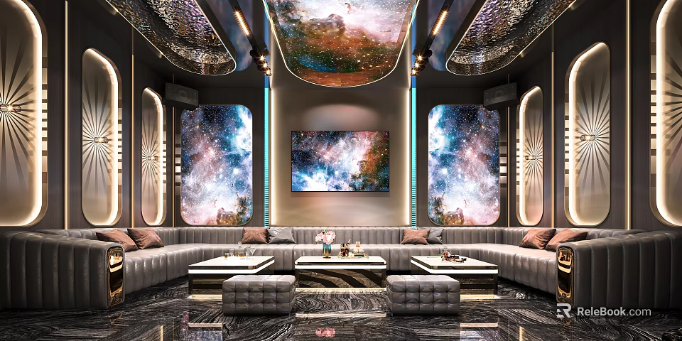 Luxury KTV Room With Starry Sky Decor Sofas And Coffee Tables 3d model 