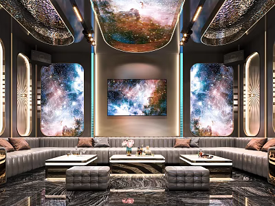 Luxury KTV Room With Starry Sky Decor Sofas And Coffee Tables 3d model