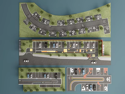 Detailed Parking Lot Layout Design With Multiple Spaces Driveways And Landscaping 3d model