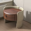 Modern Curved Bedside Table With Wooden Top Beige Upholstered Sides And Drawer