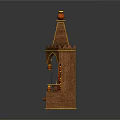 Traditional Brown Wooden Shrine With Pointed Roof Arched Front Windows And Colorful Golden Interior Decorations