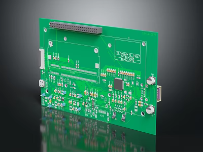 Green Electronic Circuit Board With Chips Connectors And Mounted Components 3d model