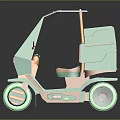 Green Motorcycle Tricycle With Modern Cargo Box Cab Seat And Futuristic Design Wheels