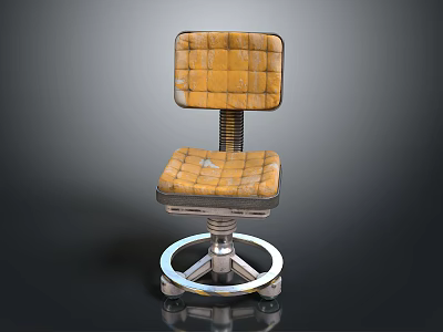 Yellow Checkered Upholstered Chair With Spring Connection And Wheeled Silver Base 3d model