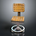 Yellow Checkered Upholstered Chair With Spring Connection And Wheeled Silver Base