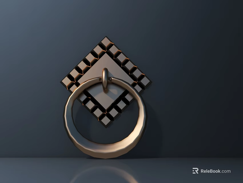 Glossy Metal Door Handle with Diamond Shaped Lattice and Circular Ring Design 3d model 